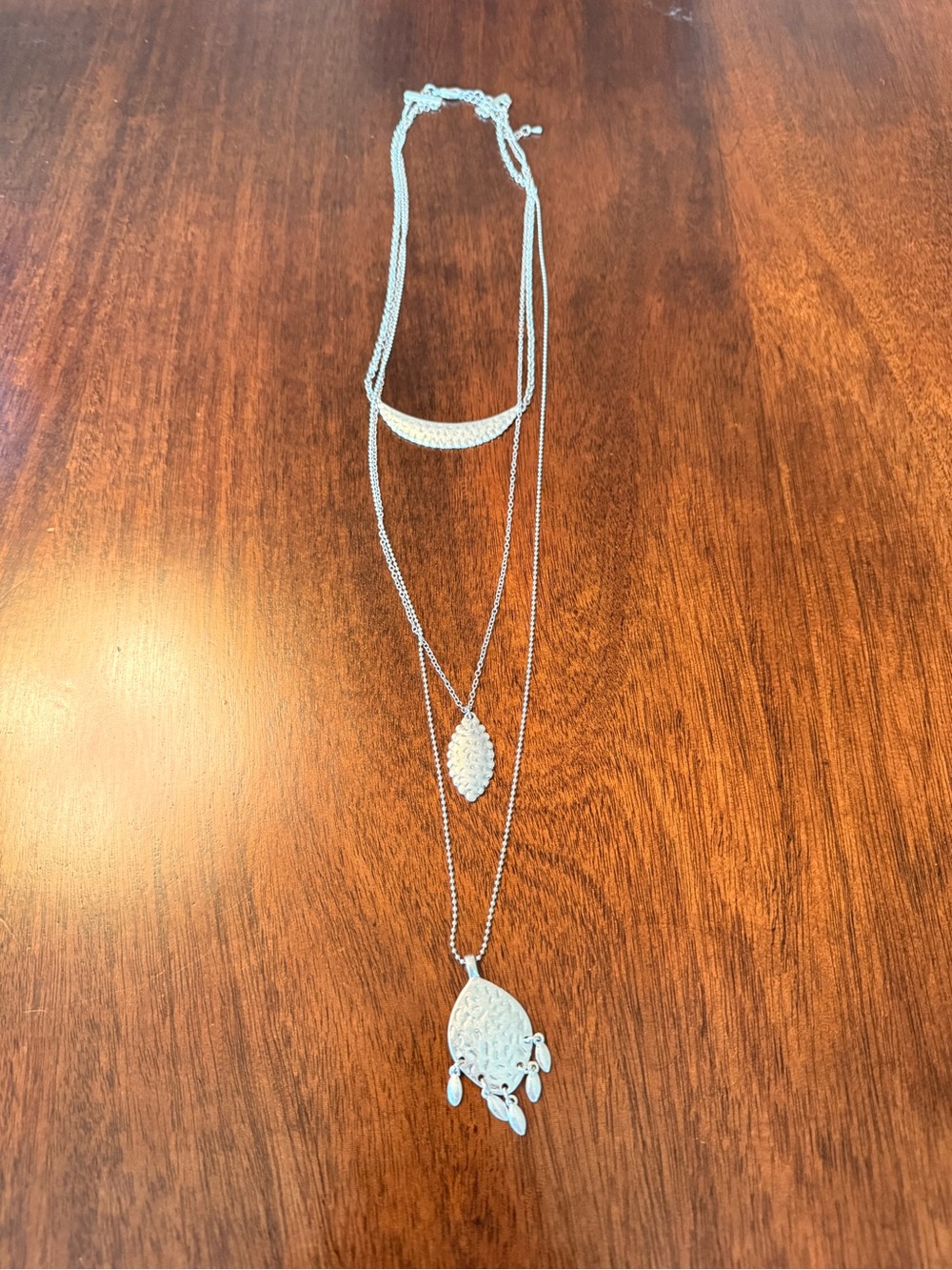 Silver-Tone Layered Pendant Necklace - Elegant Women's Jewelry